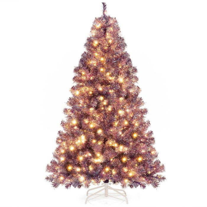 ADERWYN 6 FT Artificial Christmas Tree with 688 Branch Tips and 250 Warm White LED Lights-Purple