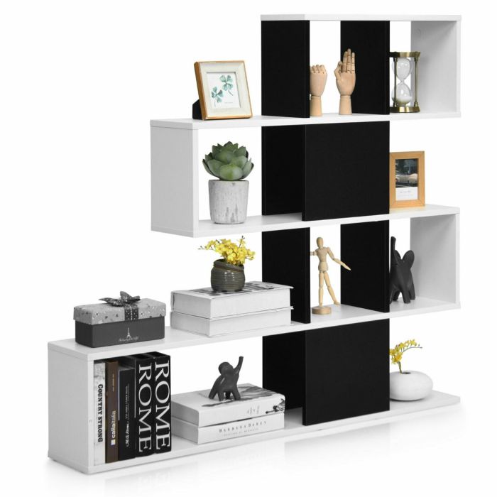 Bookcase - 5-Tier Display and Storage Bookshelf for Home and Office-Black and White
