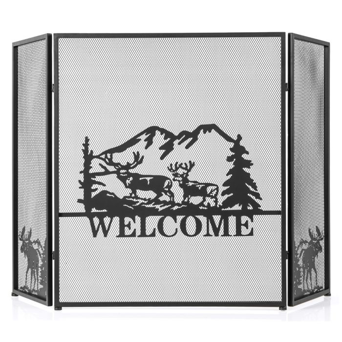 132 x 79 cm Fireplace Screen with Natural Scenery and Moose Pattern
