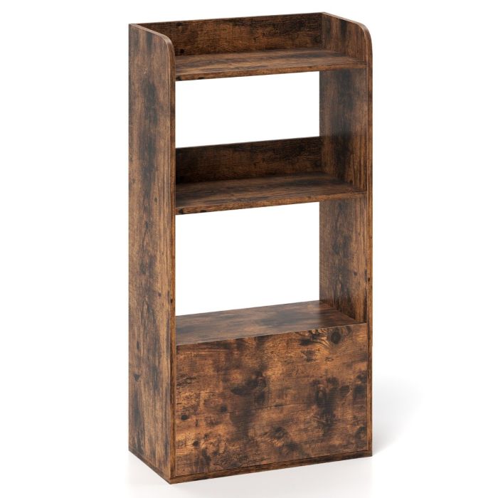TYOVOV Freestanding Bookshelf with 3-Tier Open Shelf and Drawer-Rustic Brown