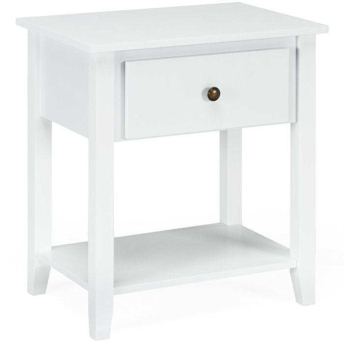 Side Table - Accent Table Narrow Side End Table with 1 Drawer and Open Storage Shelf-White