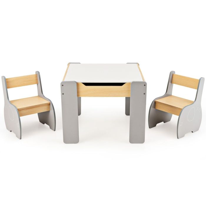 VIXO 4-in-1 Wooden Kids Table and Chair Set with Hidden Storage-Grey