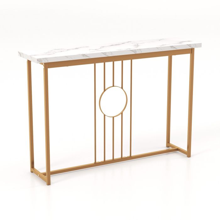Console Table - 120cm Modern Faux Marble Top Console Table with Heavy-duty Metal Frame-White