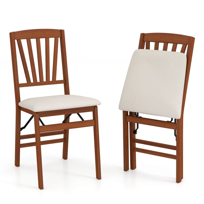Folding Dining Chair Set of 2 with Padded Seat and Rubber Wood Frame-White