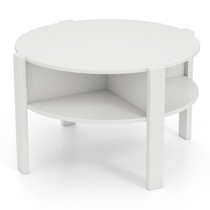 AVI 2-Tier Round Coffee Table with 4 Shelves-White