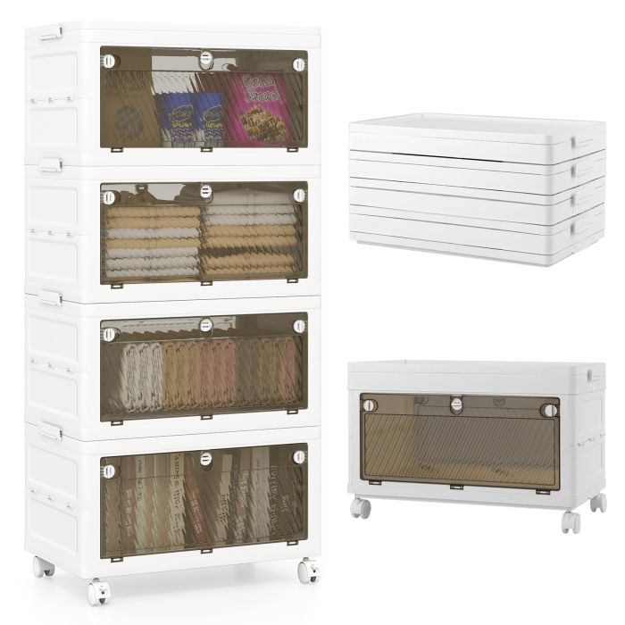 HALDOR 3-Tier/4-Tier Stackable Storage Bins with 3-Way-to-Open Drawers and Wheels-4-Tier