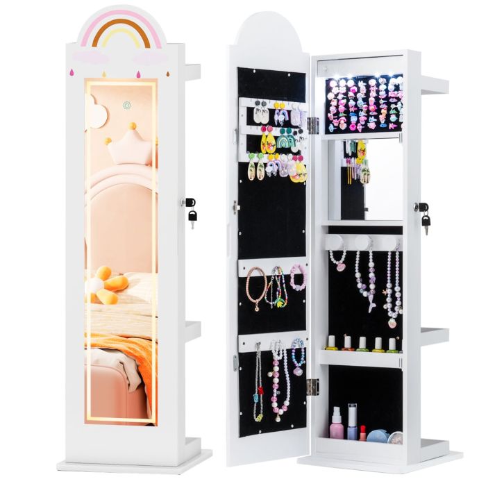 ZVARO Kids Jewelry Cabinet Standing Children Jewelry Organizer-White