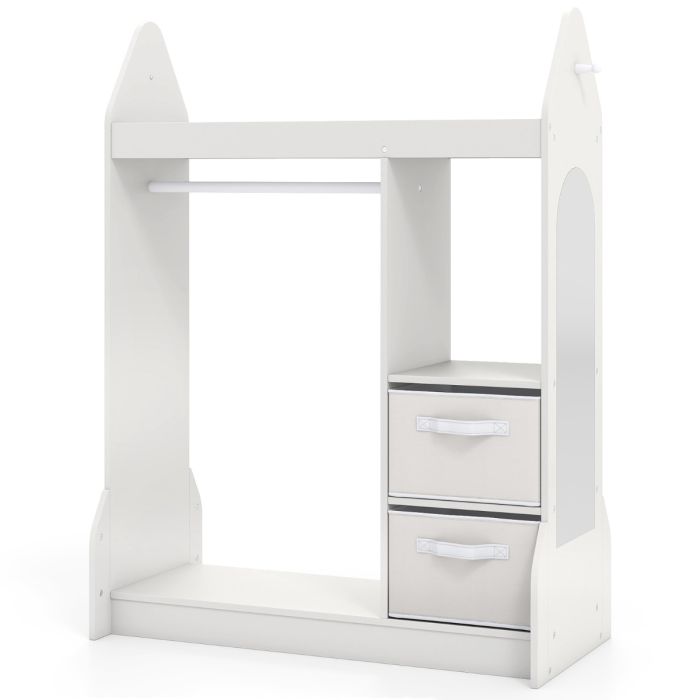 RIORA Kids Play Armoire Dresser with Acrylic Mirror Cloth Hanger-White