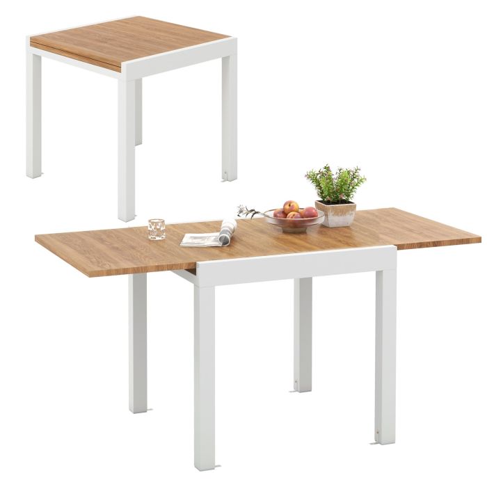 Garden Table - Patio Expandable Dining Table Rectangular Aluminum Dining Table for 4-6 Person-Natural