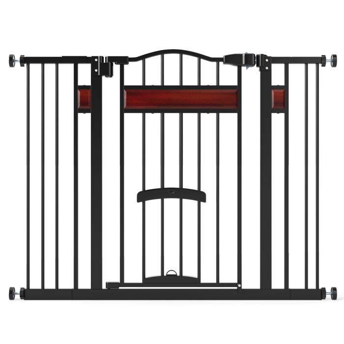 SELIX Extra Wide Walk Through Pet Gate with Small Door and 2 Extensions-Black