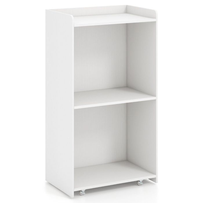 LUAL Rolling Lectern Stand with 2 Storage Shelves and 4 Universal Casters-White