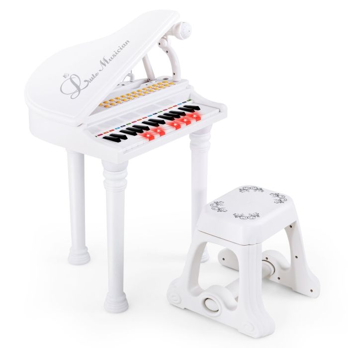 Kids Piano - 31 Keys Kids Portable Multifunctional Toy Piano with Microphone-White