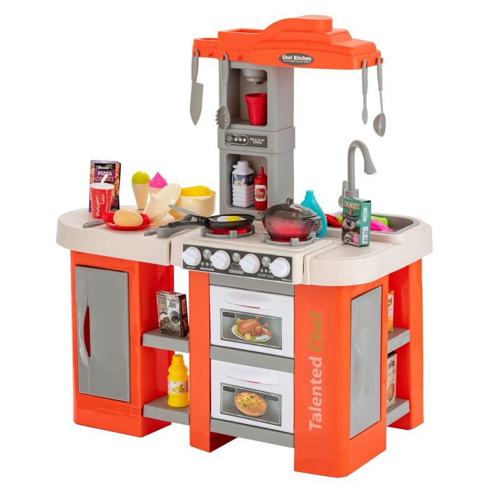 Kids Kitchen Toy - Kids Kitchen Playset with 67 Pieces Accessories and Realistic Lights-Orange