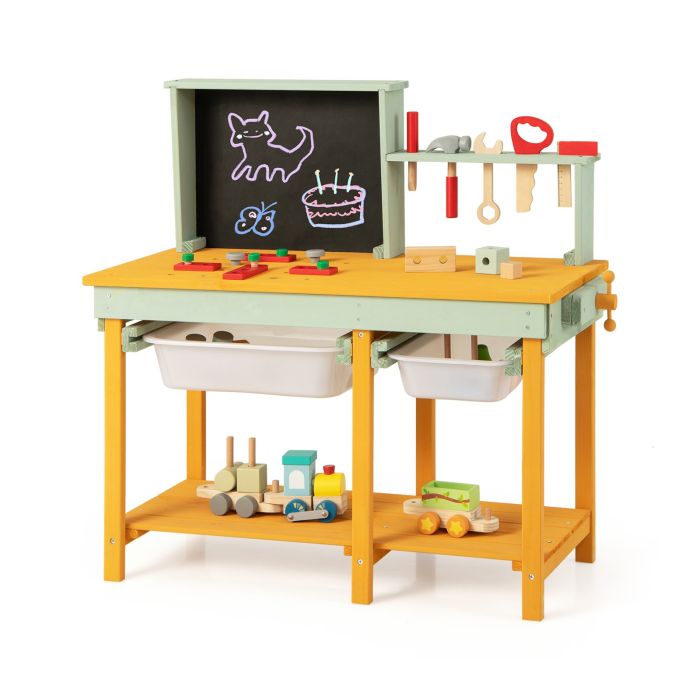 Kids Kitchen Toy - Kids Wooden Toy Workbench with Blackboard for Ages 3-8 Years Old