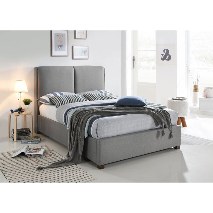 Double Bed - OMEGA 4ft6 Fabric Bed Light Grey