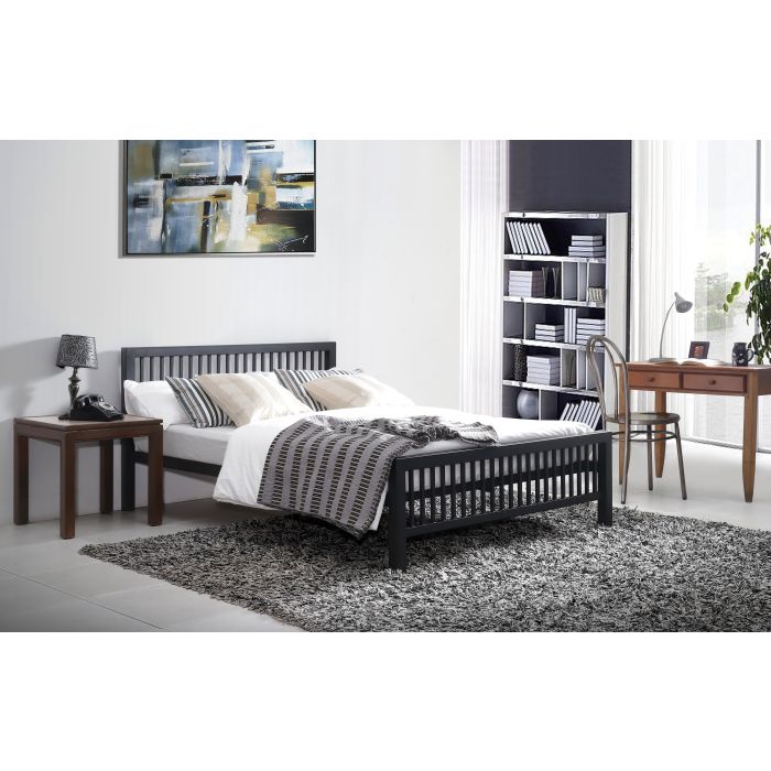 Double Bed - MERAVON 4ft6 Metal Bed Charcoal Black
