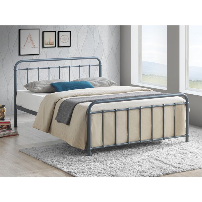 Kingsize Bed - MIAVERA 5ft Metal Bed Grey
