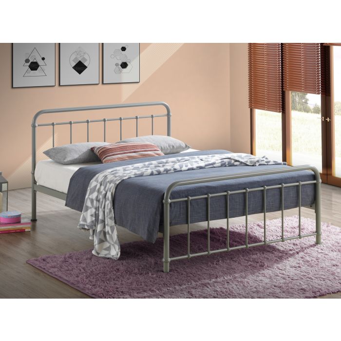 Kingsize Bed - MIAVERA 5ft Metal Bed Pebble