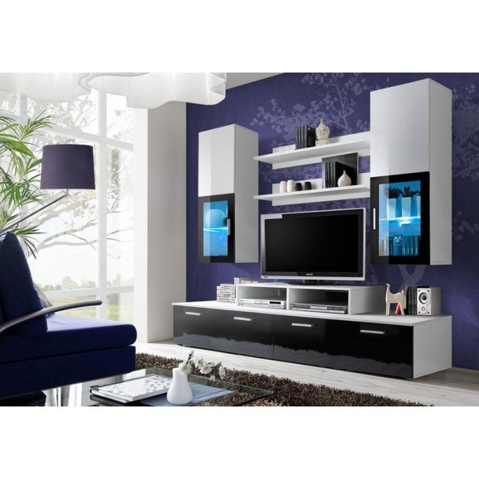 Timo Entertainment Unit - Black Gloss with White Gloss