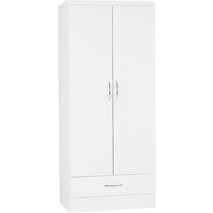 NEWBIGGIN 2 Door Wardrobe with 1 Drawer White Gloss - 78cm