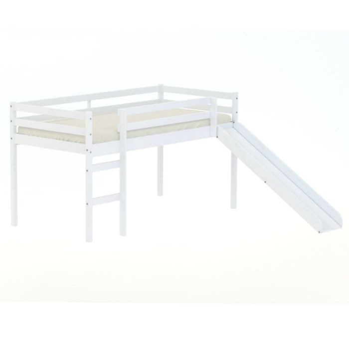 Pine Wood Midi Kids Sleeper Bed With Slide - White, Single 3ft