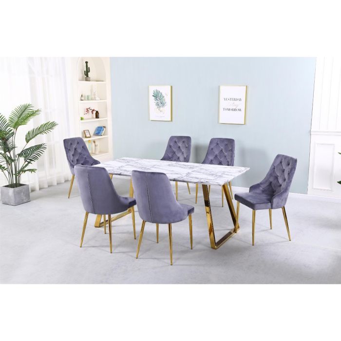 Luxurious Seating Ottawa Set of 4 Light Grey Velvet Dining Chairs - Gold Chrome Legs