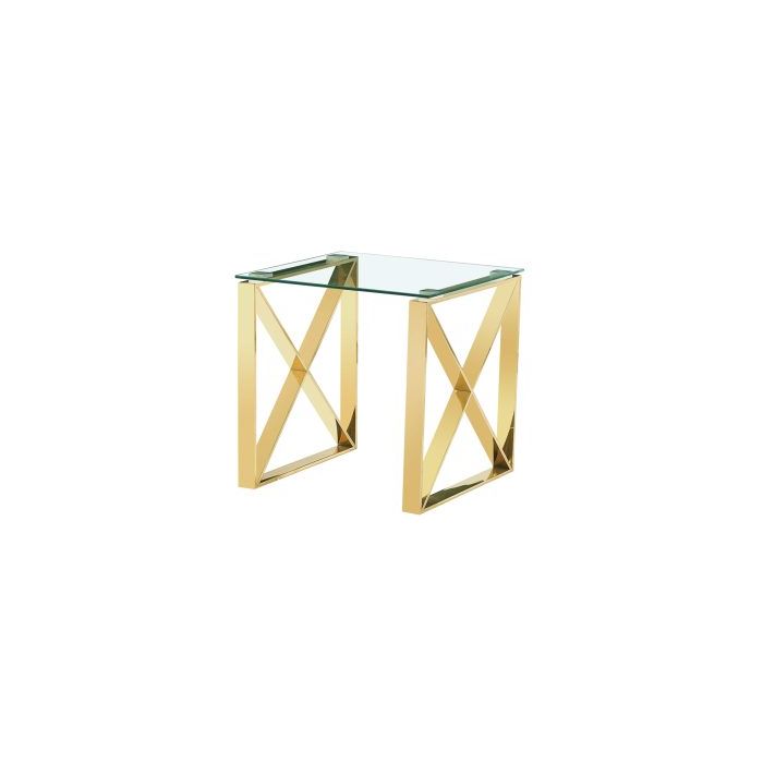 Modern Mishawaka Clear Glass Top Side Lamp Table with Stylish Metal Frame in Gold