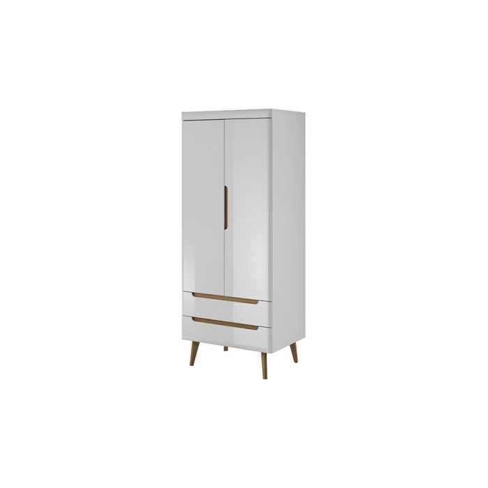 Serie 2 Door Wardrobe - White High Gloss with Oak Riviera Decor Legs