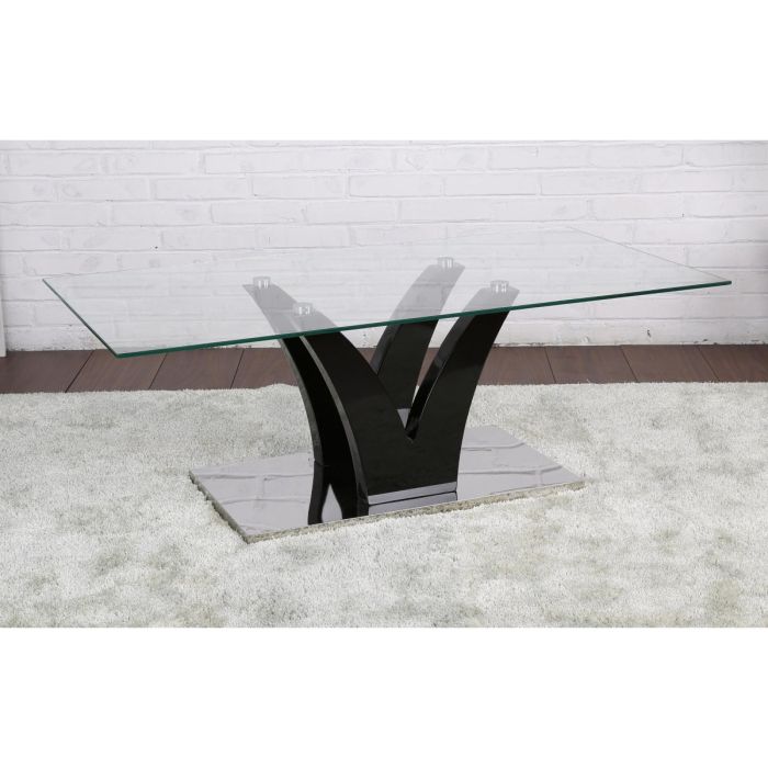 Contemporary Brilliance Climax Glass Top Coffee Table with Black High Gloss and Stainless Steel Base