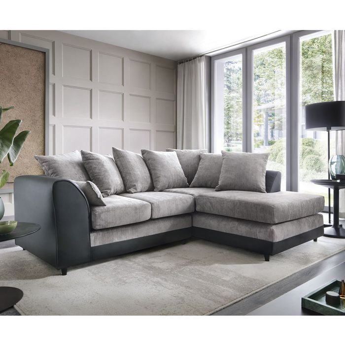 DILAN Chenille Fabric 4 Seater L Shaped - Right Hand Facing Corner Sofa - Black
