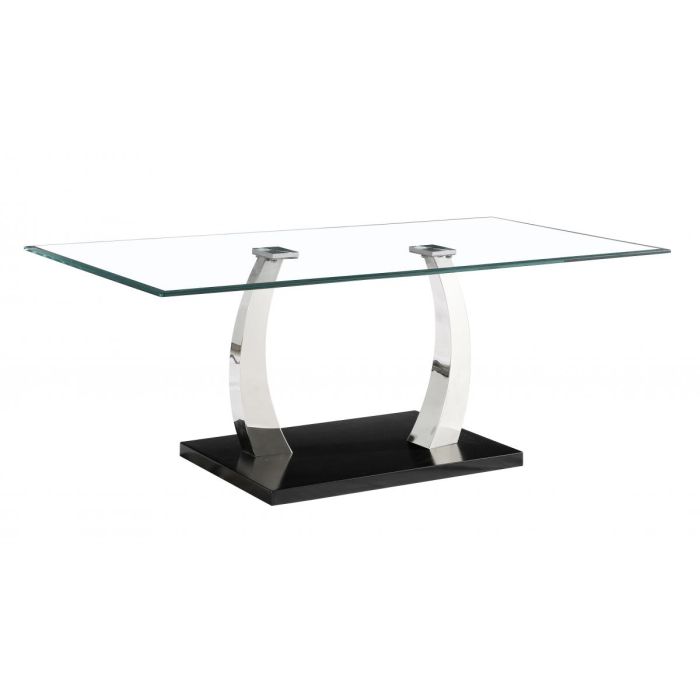 Sleek Design Fullerton Glass Top Coffee Table with Stainless Steel Base - Black