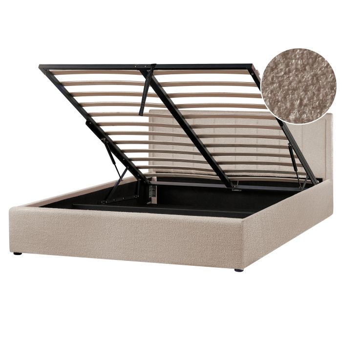 MONTI Ottoman Bedframe Boucle 160 x 200cm EU Kingsize Bed Taupe