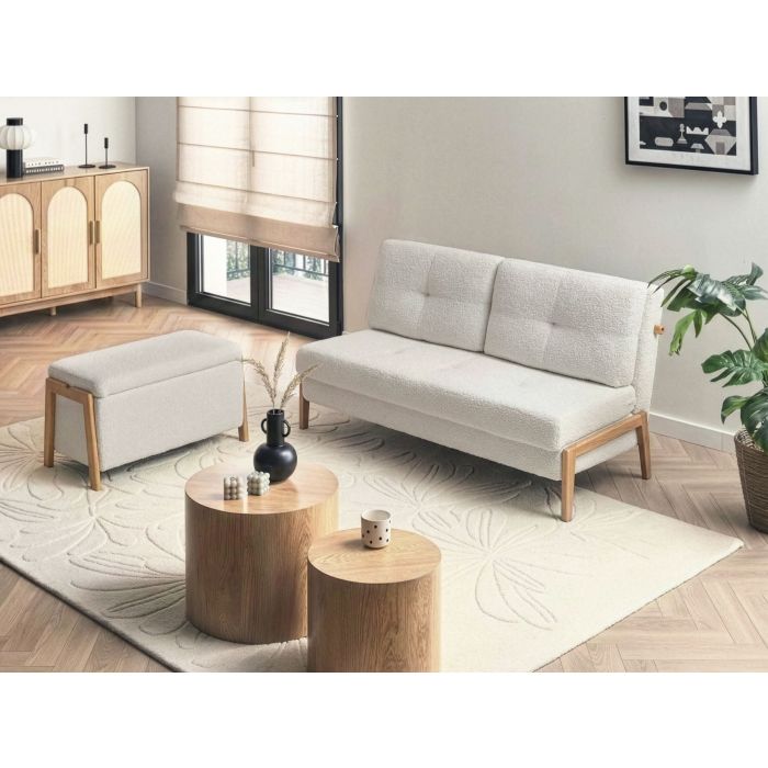 BOJAXO Boucle Fabirc 2 Seater Sofa with Bench - White