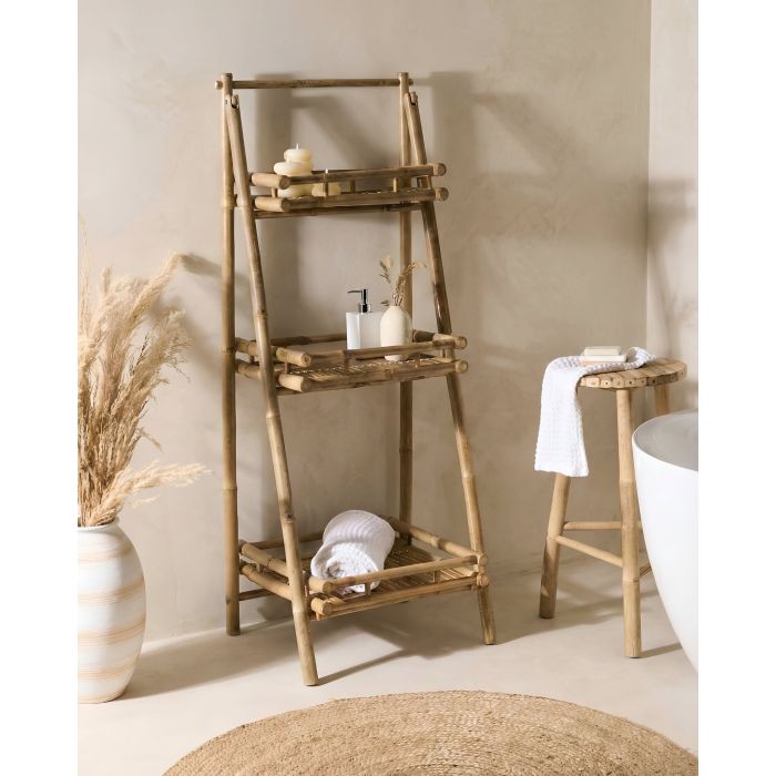 BIXARO Bamboo Wood Bathroom Shelving Cabinet - Natural