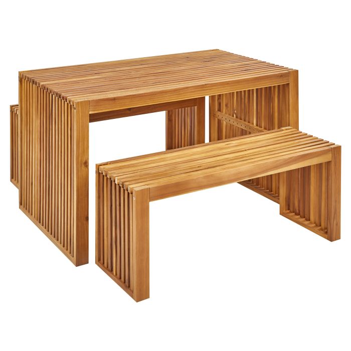 Garden Dining Set with Benches 4 Seater BELLANO Acacia Wood Brown