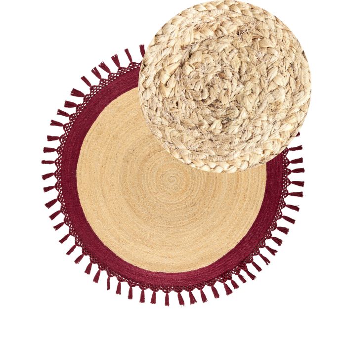 Round Jute Area Rug Diameter 140 cm Beige and Red MARTS