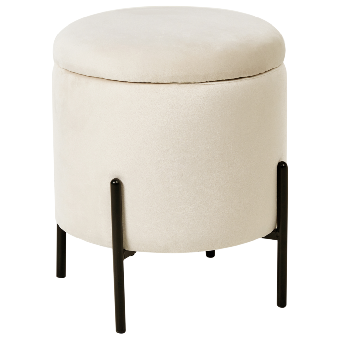 DERVALE Velvet Ottoman Storage Pouffe - Light Beige