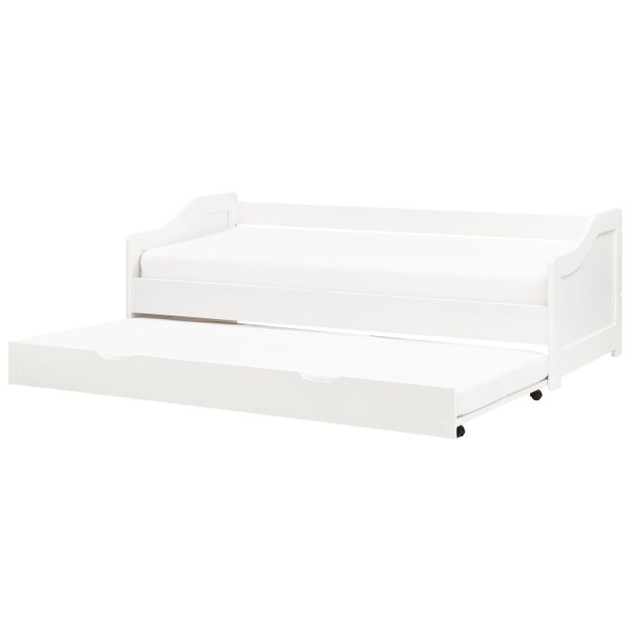 LENER Trundle Bedframe Wood 90 x 200cm EU Single Bed White