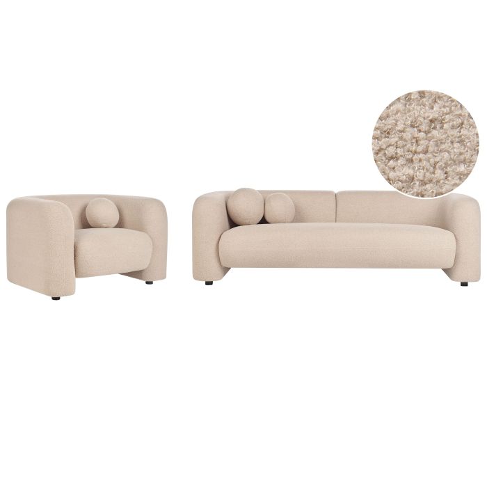 BAYUFA Boucle Fabric 4 Seater Sofa Set - Beige