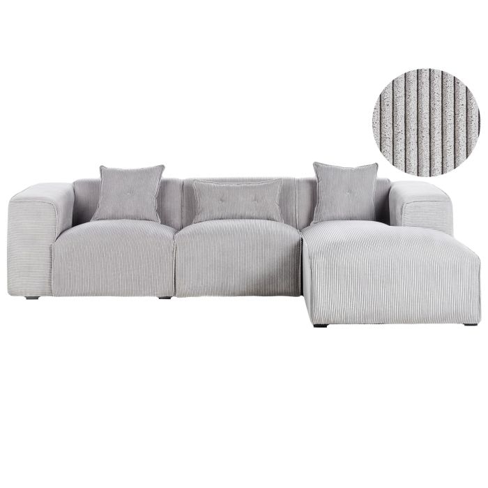 Left Hand Jumbo Cord Corner Sofa Light Grey DOLVA