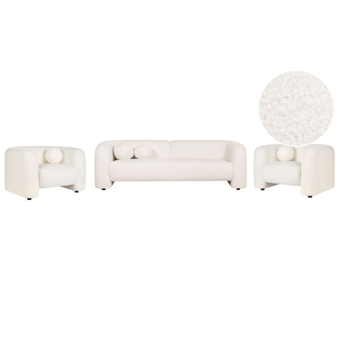 5 Seater Boucle Living Room Set White LEIREN