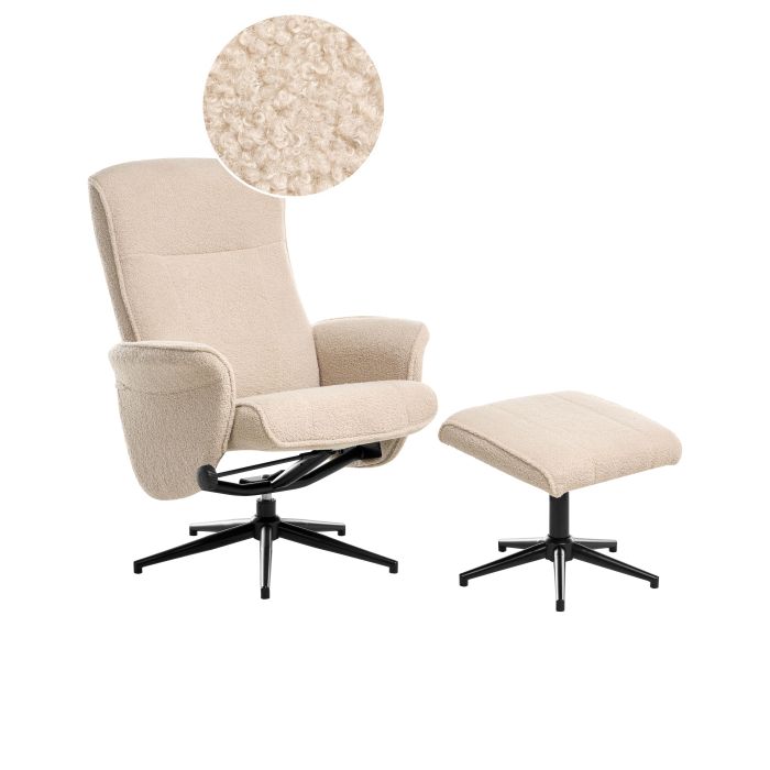 HALCOMBE Boucle Fabric Swivel Recliner Chair - Beige