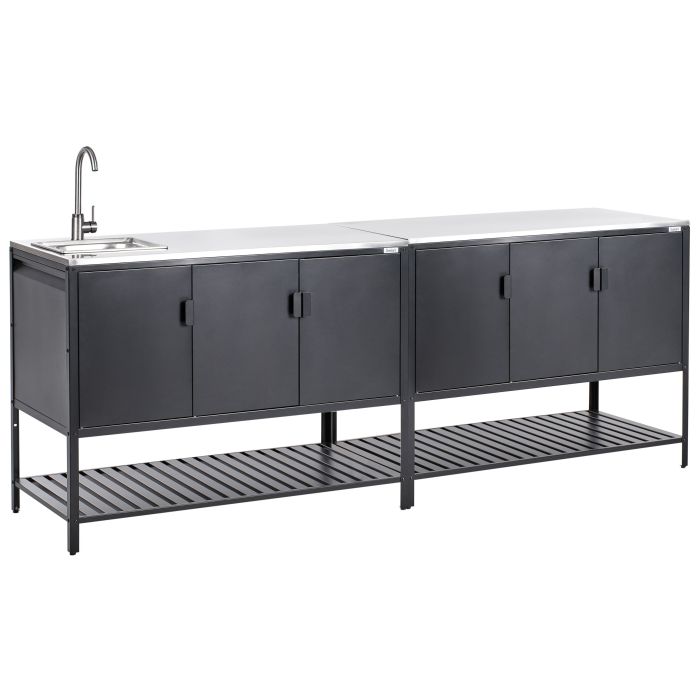 MAENAZ 2 Piece Outdoor Kitchen Set with Sink Metal 6 Cabinet Black