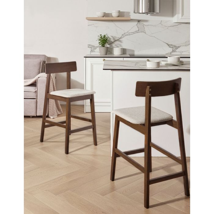 BIMEXO Rubberwood Bar Stool Set of 2 - Taupe and Dark Brown