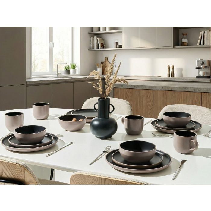 SAHIVO Dinner Set of 16 - Beige and Black