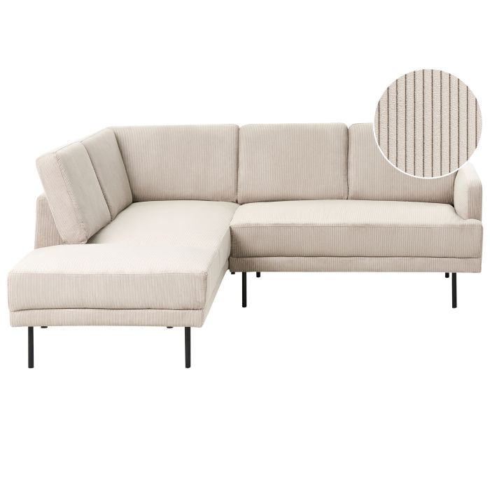 BERDA Corduroy Fabric 4 Seatrer L Shaped Corner Sofa - Beige, Left Hand Facing