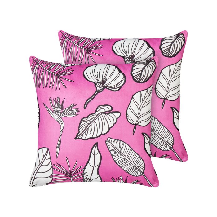 Set of 2 Decorative Cushions MALVA Velvet 45 x 45 cm Pink Floral Pattern