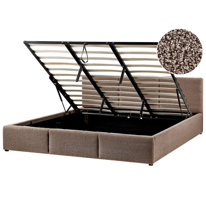 BOUESS Ottoman Bed Boucle 180 x 200 cm (EU Super King) Taupe