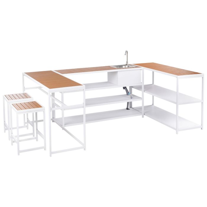 TRILO Outdoor Kitchen Set with Sink - Brown with White