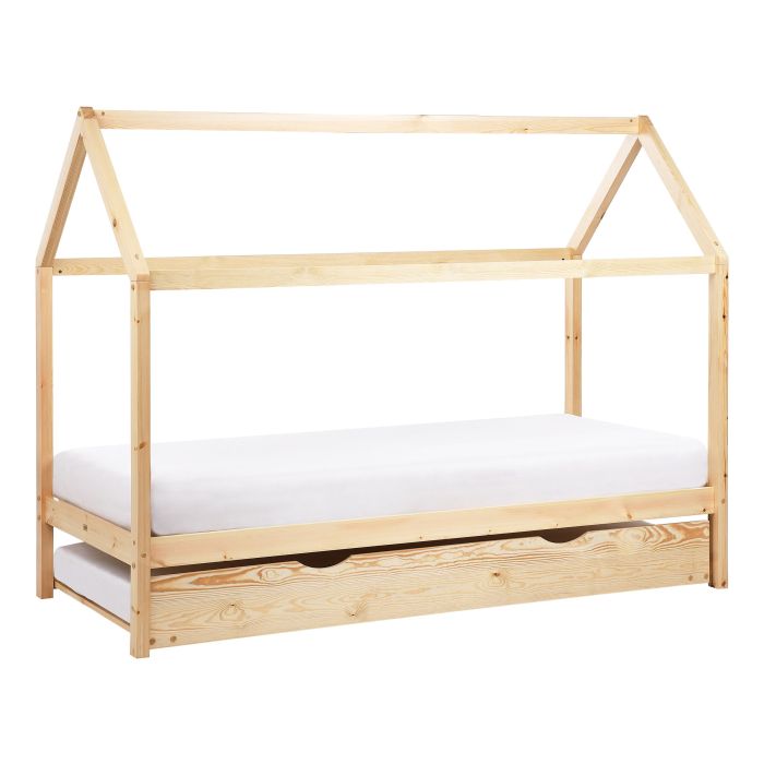 RILLA Kids Trundle Bedframe Pine Wood 90 x 200cm EU Single Bed Light Wood